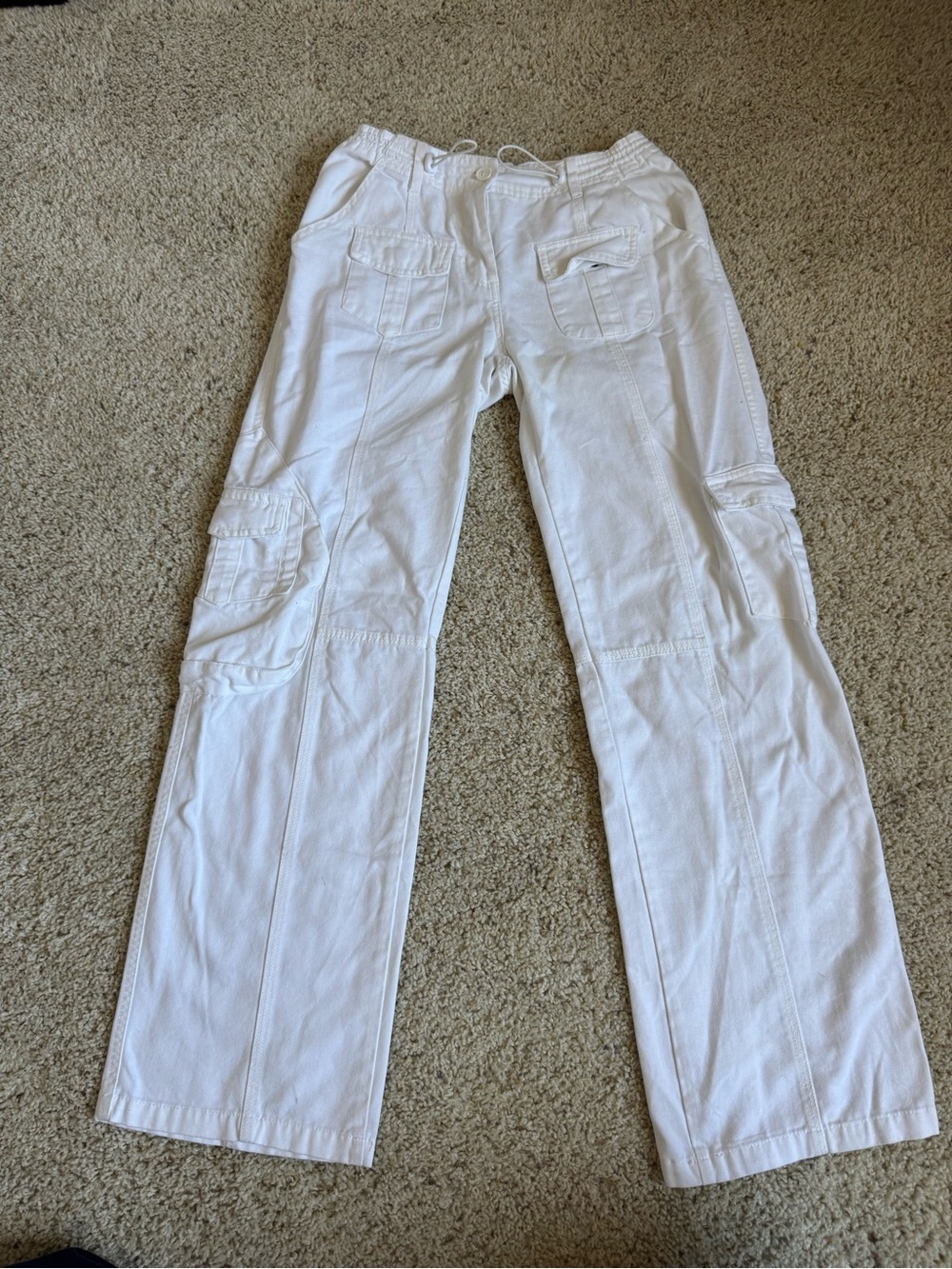 Brandy Melville Kim White Drawstring Cargo Pants